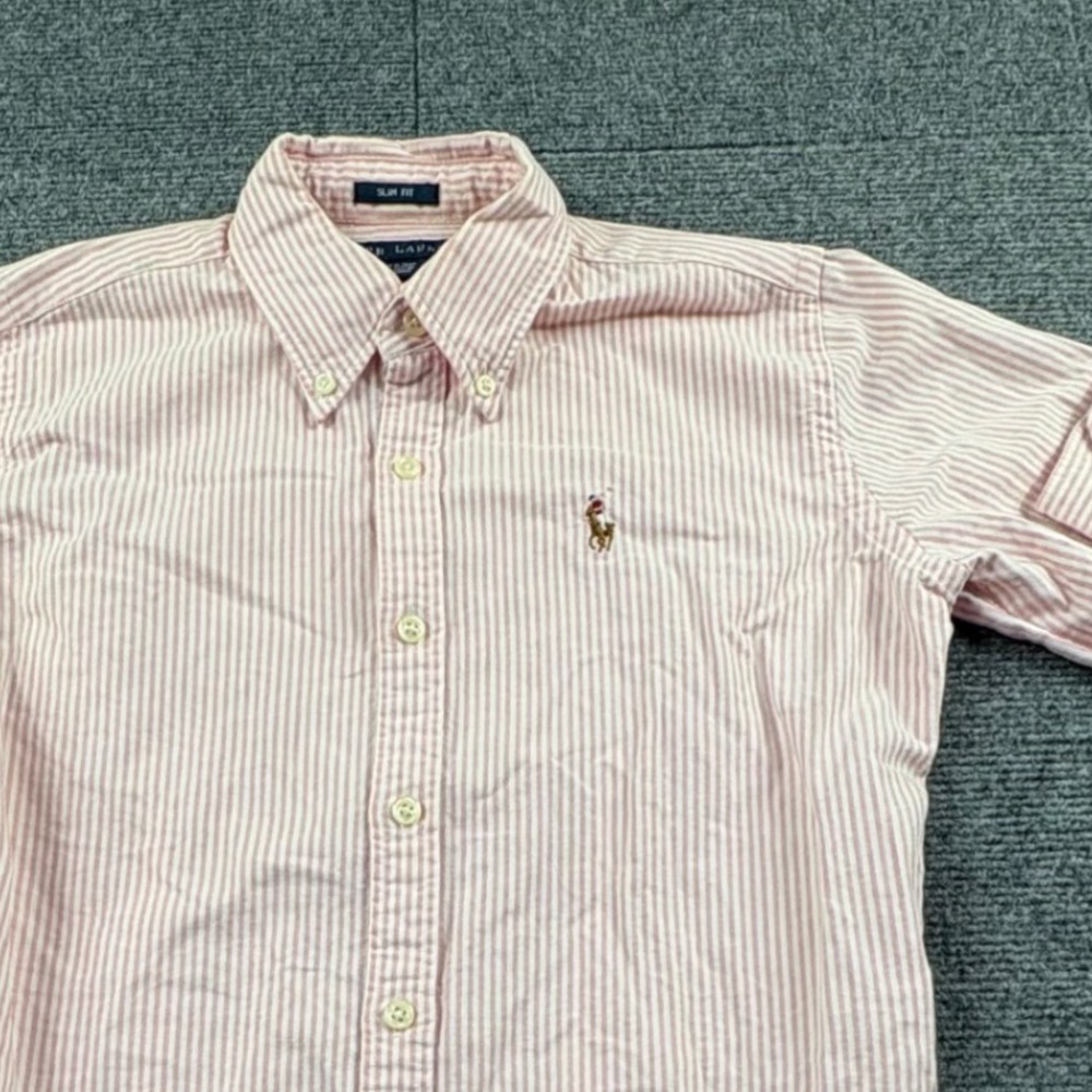 Ralph Lauren Slim Fit Pink White Striped Cotton Button Down Shirt Size 2